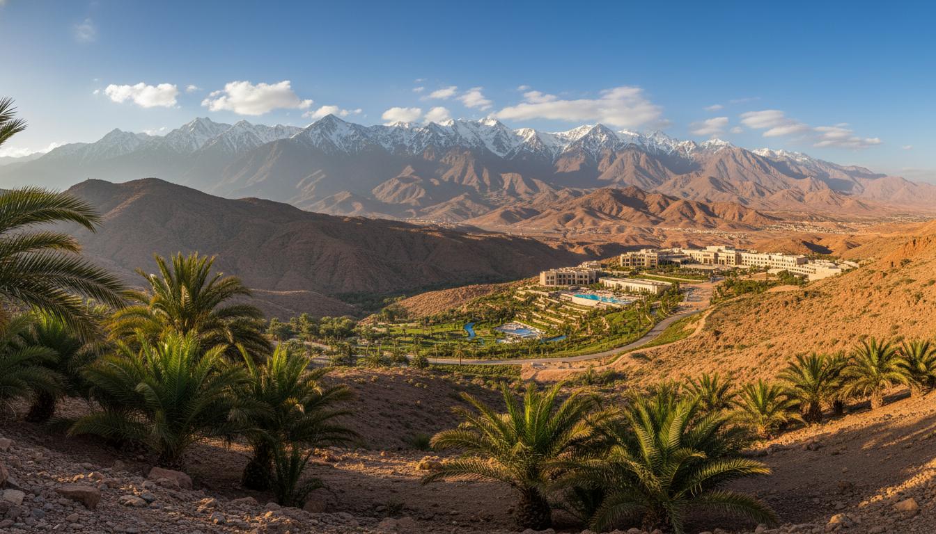 High Atlas mountain road switchbacks in Morocco