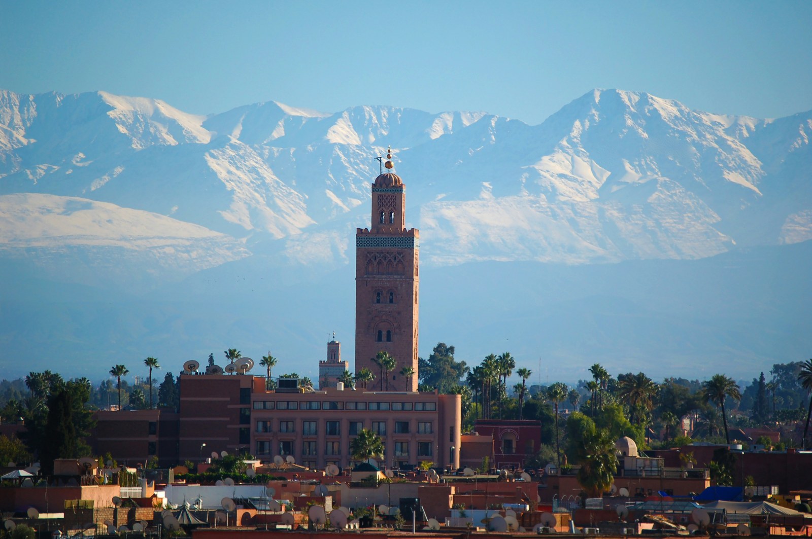 Marrakech Koutoubia Mosque and Atlas Mountains