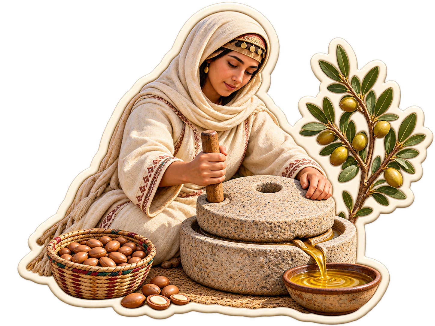 Traditional Moroccan Argan Oil Making Sticker